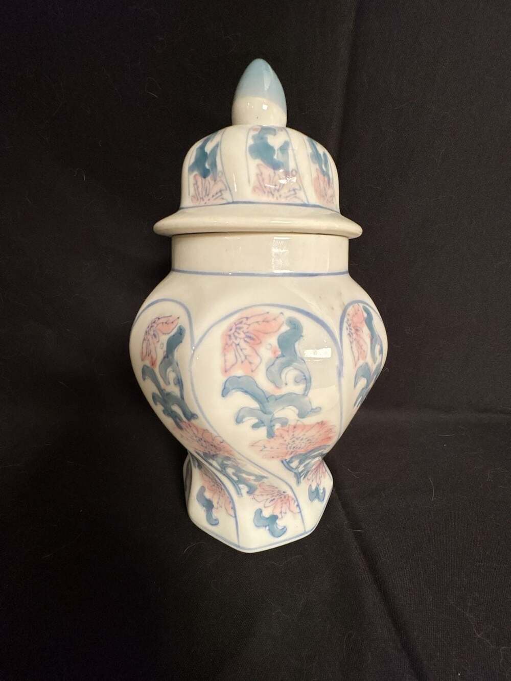 Vintage WBI Chinese Enamel Hand Painted Pink Blues Florals Ginger Jar with Lid